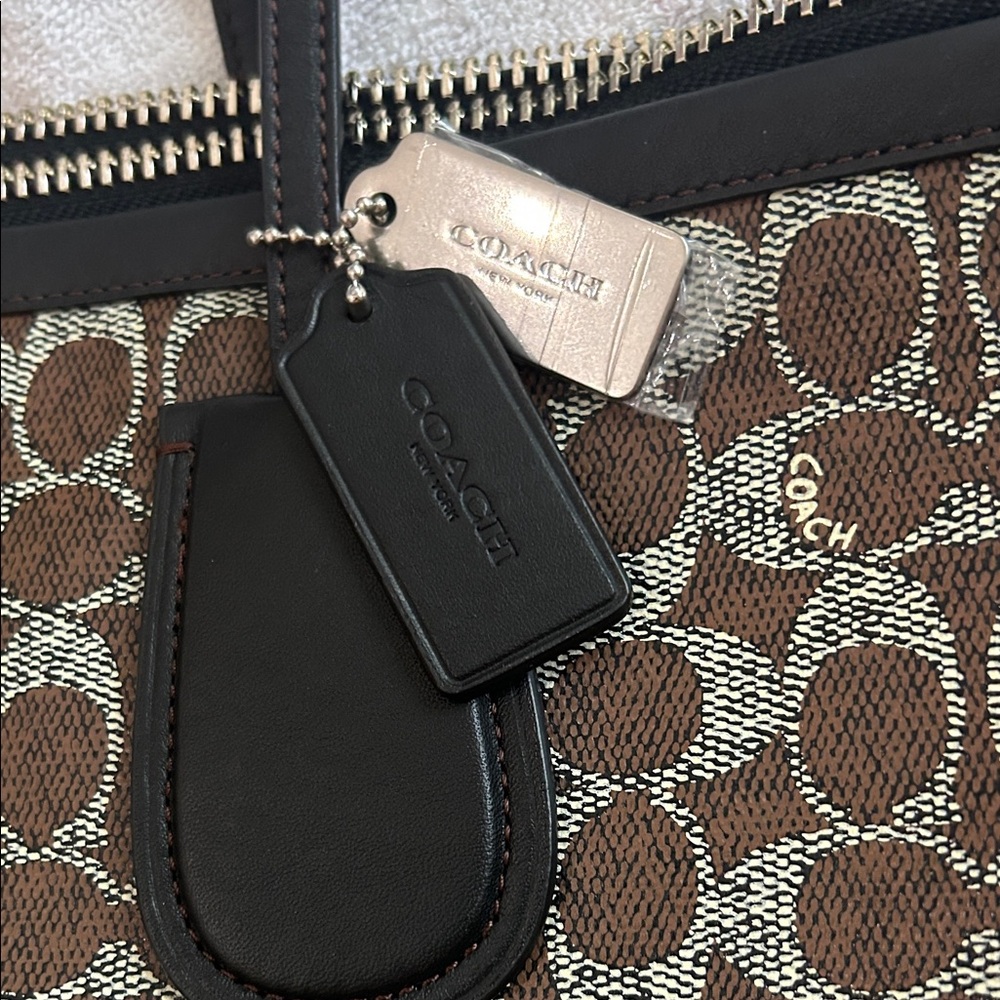 Coach Brown Signature Canvas Tote with Dark Trim and Pouch - Picture 3 of 15